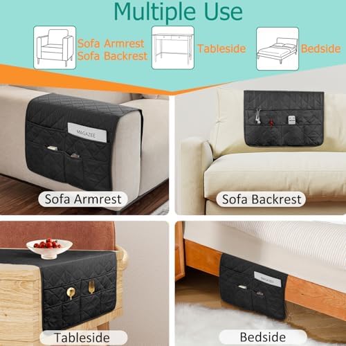 Remote Control Holder for Recliner Armchair Caddy Couch Armrest Organizer, Non-Slip Arm Chair Bedside Caddy Storage Organizer for Recliner Couch With 6 Pockets for Magazine, Phone, iPad (Black) - Image 7