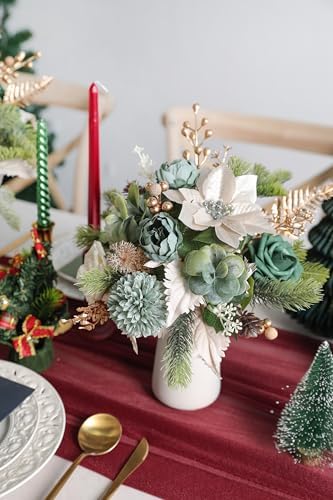 rongflower Christmas Artificial Flowers Greenery Combo Box Set Silk Flowers Fake Rose for DIY Christmas Red Theme Decoration Tree Ornaments, Xmas Wreath Floral Arrangements Party - Image 4