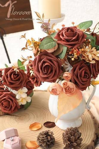 Floroom Artificial Flowers 25pcs Real Looking Terracotta Foam Fake Roses with Stems for DIY Wedding Bouquets Bridal Shower Centerpieces Floral Arrangements Party Tables Home Decorations - Image 2