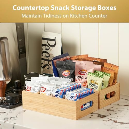 Umilife Bamboo Pantry Organizers and Storage Bins with Removable Dividers, Kitchen Drawer Cabinet Countertop Organization for Snack, Spice Packets, Teabags, Seasoning Pouches (2 Pack) - Image 4