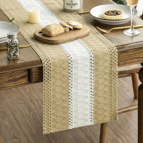 Artoid Mode Burlap Brown Farmhouse Woven Table Runner 12x108 Inch by ArtoidMode