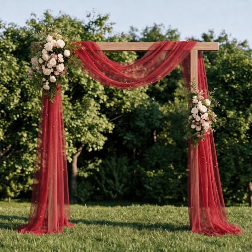 Artoid Mode 3-Pack Pearl Red Gauze Table Runner 10FT Home Decor - Image 3