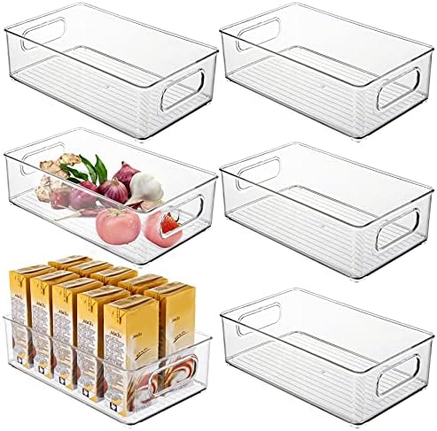 Kingrol 6 Pack Plastic Storage Bins for Pantry, Refrigerator, Countertop, Cabinet Organization, Stackable Food Storage Organizer with Handles, BPA Free, 10 x 6 x 3 Inch by Kingrol