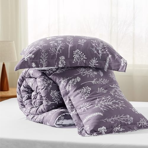 Bedsure Floral Comforter Set Cute Bedding Full Reversible Grayish Purple - Image 7