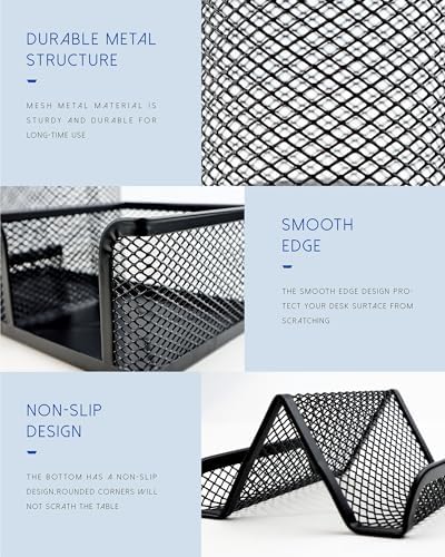 Desk Organizer Set, 6 Piece Mesh Office Accessories, Pen Holder, Phone Stand, Clip Holder, Desktop Storage Set, Black - Image 4