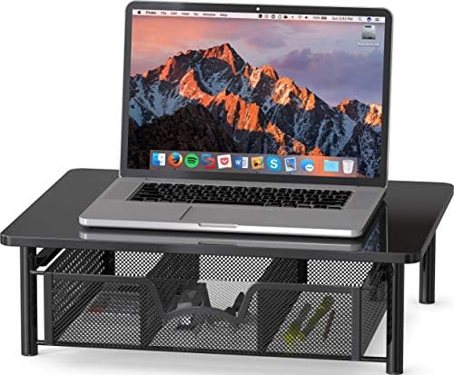 Simple Houseware Computer Monitor Riser with Drawer, Black - Image 2