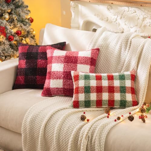 AQOTHES Red Black Plaid Christmas Throw Pillow Covers 18x18 Inch Set of 2 - Image 5