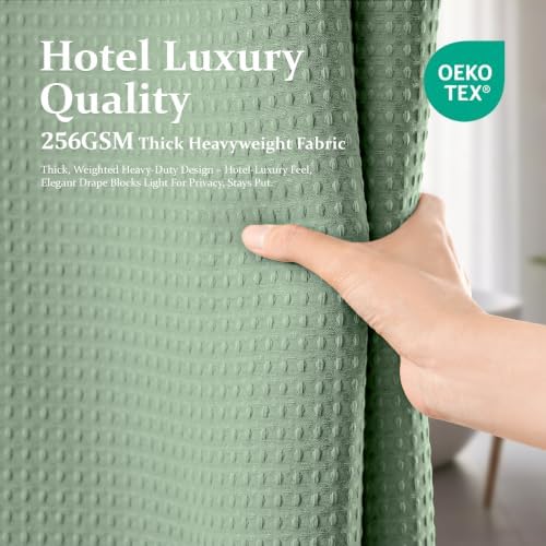 Dynamene Waffle Shower Curtain 256 GSM Heavy Duty Fabric 72"x72" Sage Green - Image 5