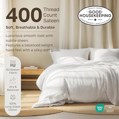 Pack of 2 100% Cotton Sateen Twin Size Fitted Sheet, White - Image 3