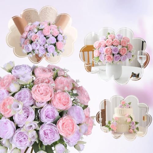 Luyue 2 Packs Pink Peonies Artificial Flowers Faux Peony Bouquet Fake Pink Flowers for Vase Silk Floral Arrangements for Table Centerpiece Wedding Decoration Indoor Autumn Home Decor - Image 7