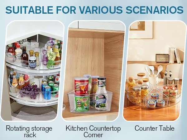 Lazy Susan Organizer for 26''-27'' Diameter Clear Corner Cabinet Storage Bins, Plastic Kitchen Corner Organizer with Handle 1/8 Wedge, Food Safe BPA Free (8 Pack) - Image 3