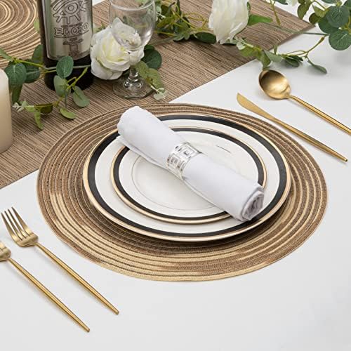 SHACOS Round Placemats Set of 6 Washable 15 inch Variegated Braided Round Place Mats Kitchen Table Mats (Rainbow Brown, 6) - Image 3