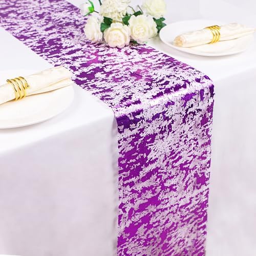 2Pcs Purple Table Runner Glitter Metallic Foil Sequin Mesh Roll 108" - Image 5