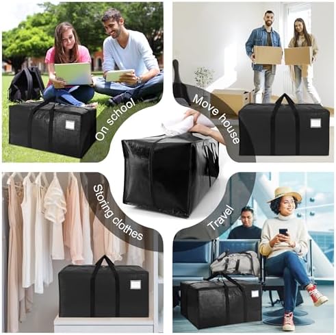 VELVETSURE Heavy Duty Extra Large Moving Bags W/Backpack Straps - Strong Handles & Zippers, Storage Totes For Space Saving, Fold Flat, Alternative to Moving Box and Storage Bin (Set of 6, Black) - Image 6