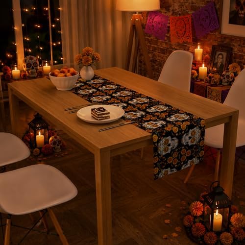 Dia De Los Muertos Decorations - Mexican Sugar Skull Table Runner - Image 4