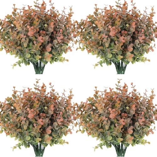 RECUTMS 12 Bundles Artificial Fall Eucalyptus Plant Stems 13In Dusty Orange by RECUTMS