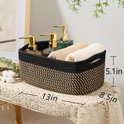 MiniArk Small Storage Baskets for Organizing | Closet Organizer Bins | Shelf Toy Basket | Woven Rope Baskets | Cube Decorative Box | Shallow Basket | 13x8.5x5.1” | 3 Packs Black Brown - Image 3