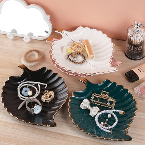 VanEnjoy Candy Dishes Decorative, Key Bowl for Entryway Table, White Ceramic Bowl Decorative, Decorative Bowl for Keys, Leaf Jewelry Plate Tray - Image 7