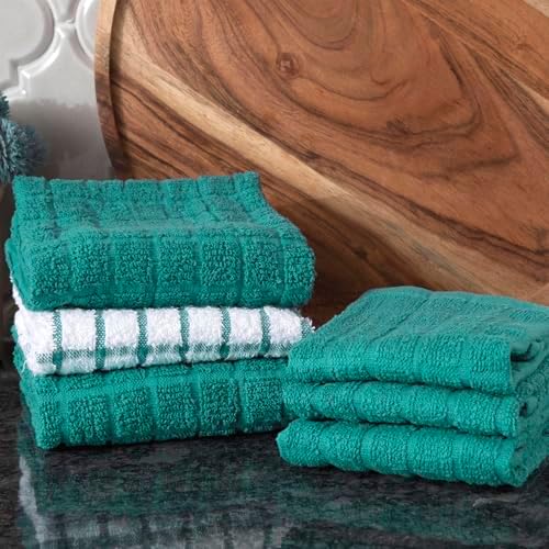 Ritz Premium Kitchen Towel and Dish Cloth Value Set: Highly Absorbent, Super Soft, Long-Lasting, 100% Cotton Checked and Solid Hand Towels, Tea Towels, Bar Towels - 6 Pack, Teal - Image 6