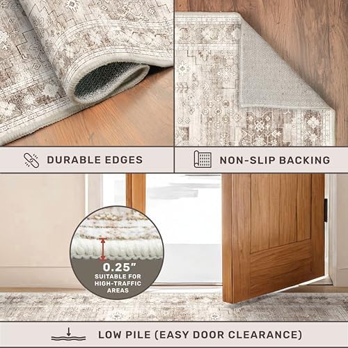 Hazo Haus Boho Long Bathroom Runner Rug 24 x 72 Washable Non Slip - Soft Stain Reistant Rugs for Kitchen, Laundry Room, Hallway Runner - Neutral Floral Design Décor (2x6 Beige/Latte) - Image 5