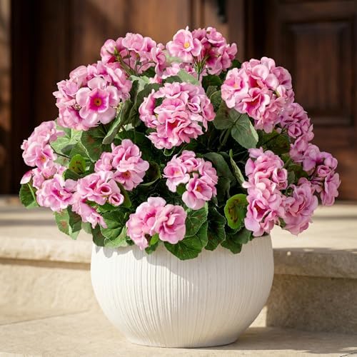 4PCS Fake Flower Artificial Geranium,Artificial Flowers for Outdoors, Geraniums Artificial Flowers Realistic,Artificial Geraniums for Outdoors Fake Plant Decoration((Pink) 14.4" by UqueetenLtd