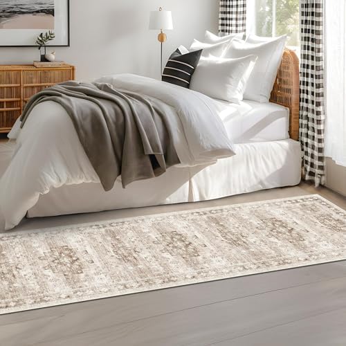 Boho 2x8 Long Runner Rugs for Hallway, Neutral Farmhouse Non Slip Runner for Kitchen, Entryway, Vintage Floral Decor Low-Pile Washable Stain Resistant Beige Latte Rug - Image 6