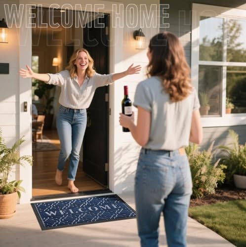 Yimobra Welcome Door Mat, 29.5 x 17 in, Blue - Image 2