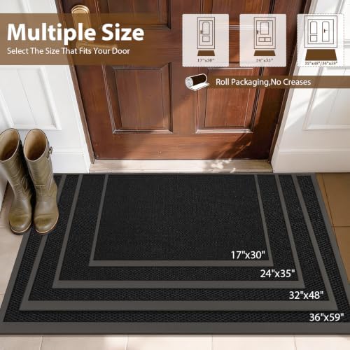 Front Door Mat Outside Entrance Entry Welcome Mat 17"x30" Black - Image 2