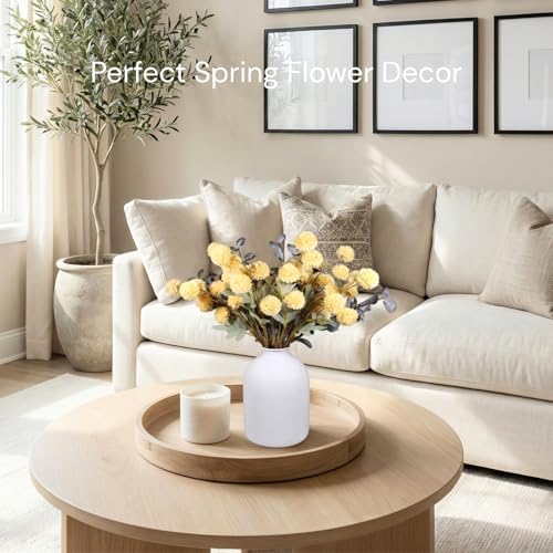 Yellow Flowers Artificial 10 Long Stems Kiku Flower With Eucalyptus - Image 6