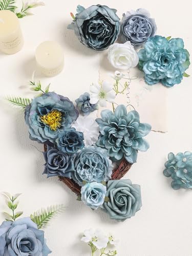 Artificial Flowers Combo Box Set Dusty Blue Silk Floral Arrangements for Wedding Bridal Bouquet, Cake Flowers, Table Centerpieces, Party & Home Decor - Image 2