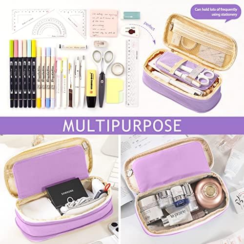 KPX Big Capacity Pencil Pen Case Bag with Zipper Office College School Storage Large Capacity Bag Pouch Holder Box Organizer Colorful (Purple) - Image 4