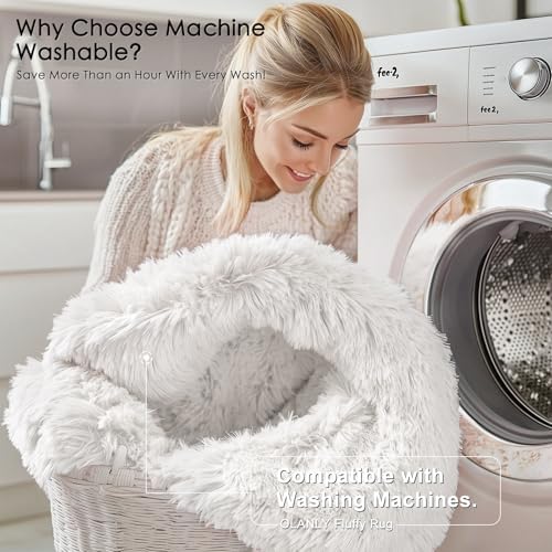OLANLY White Round Rugs for Bedroom - Machine Washable, 2 ft Circle Area Rugs for Living Room, Soft and Fluffy Shaggy Carpet for Teen Girls and Boys, Nursery Rooms, Dorms, Home Decor Aesthetic - Image 2