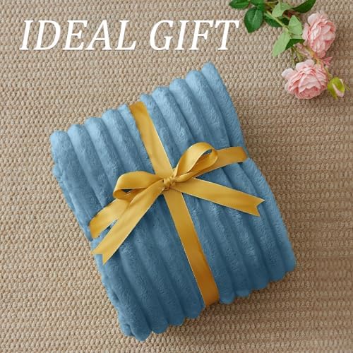 BEDELITE Ribbed Fleece Throw Blanket for Couch, Blue, 50"x70" - Image 6