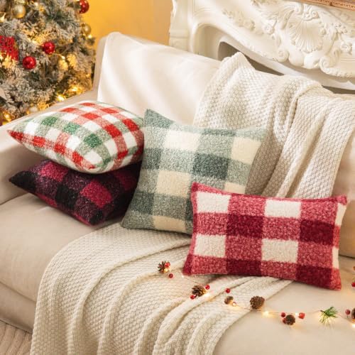 AQOTHES Red Black Plaid Christmas Throw Pillow Covers 18x18 Inch Set of 2 - Image 3