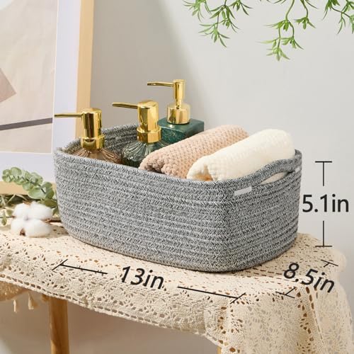 MiniArk Small Storage Baskets for Organizing | Closet Organizer Bins | Shelf Toy Basket | Woven Rope Baskets | Cube Decorative Box | Shallow Basket | 13x8.5x5.1” | 3 Packs Mixed Grey - Image 3
