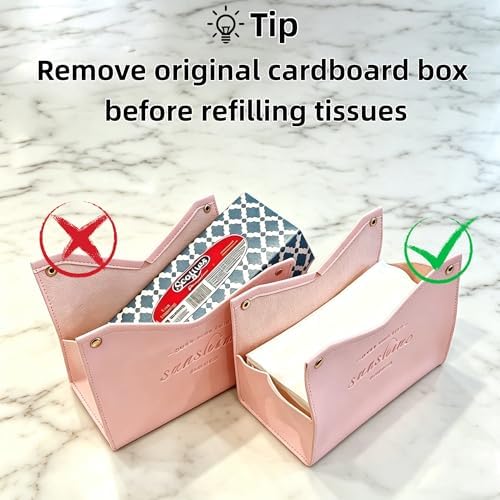 Tissue Box Cover Rectangle, Premium PU Leather Minimalist Tissue Holder with Snap Closure, Modern Decorative Tissue Dispenser for Bathroom Vanity, Bedroom Nightstand, Living Room & Office (Orange) - Image 2