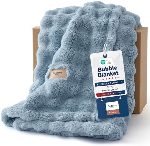 Bedsure Cloud Bubble Fleece Twin Blanket for Bed, Blue, 60"×80" by BEDSURE
