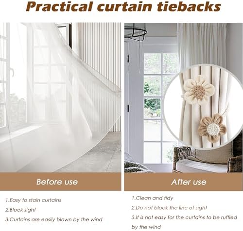 SRG Curtain Tiebacks for Curtains 2 Pack, Decorative Curtain Holdbacks for Drapes, Handmade Tie Backs No Drilling for Home Bedroom Window Decor – Sunflower Cream Khaki - Image 5