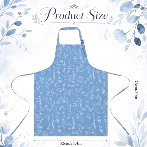 Toulite 12 Pcs Blue Floral Apron with Pocket Bulk for Kitchen and Craft - Image 3