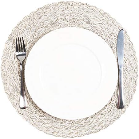 SHACOS Round Braided Placemats 15 inch Set of 6 Boho Thick Washable Kitchen Table Placemats for Home Wedding Party (T-Ivory, 6) - Image 3
