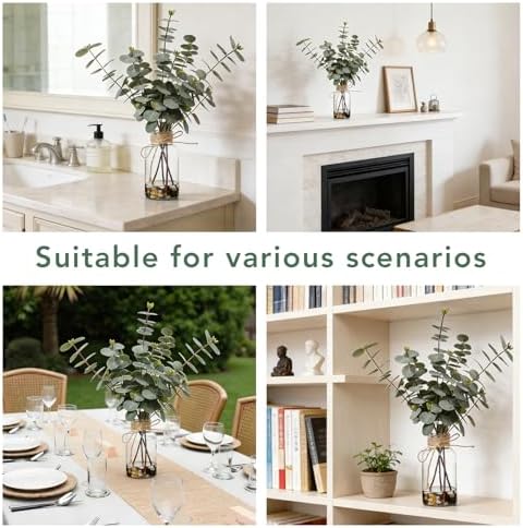 Artificial Eucalyptus Stems in Glass Vase, 15.74-in Greenery - Image 4