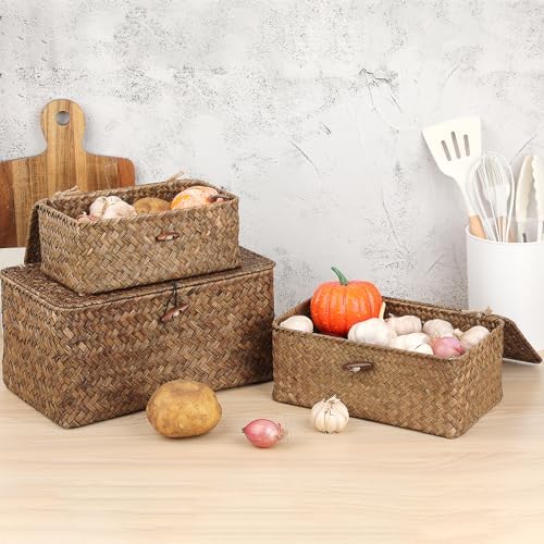 Sumnacon Small Wicker Basket with Lid,Tampon Holder for Bathroom,Coffee,XS - Image 6