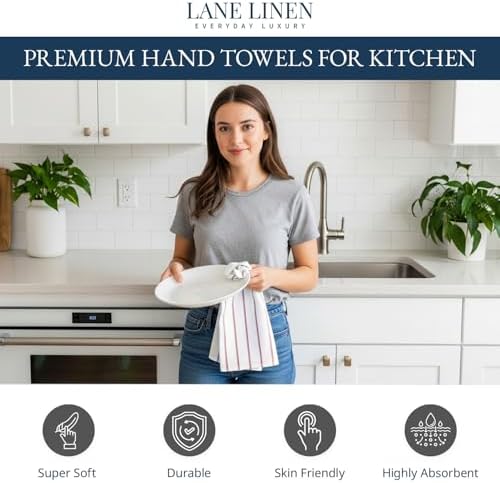 LANE LINEN Dish Towels for Kitchen 100% Cotton Durable 12 Pack - Red - Image 2