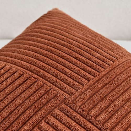 Fancy Homi 2 Packs Rust Samll Decorative Throw Pillow Covers 12x12 Inch with for Living Room Couch Bed, Farmhouse Boho Home Decor, Soft Corss Patchwork Corduroy Square Terracotta Cushion Case 30x30 cm - Image 4