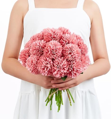 SITUMEIZI 12 Pcs Pink Artificial Chrysanthemum Flowers, Fake Mums - Image 2