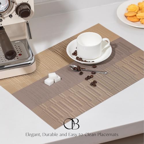 Placemats Set of 4 - Easy Clean Woven Vinyl Placemats for Dining Table, Indoor/Outdoor Place Mats, Washable PVC Table Mats （Gold Dune） - Image 2