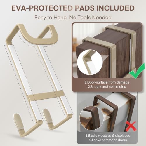 FYY 2 Packs Over The Door Hooks, Heavy Duty Door Hanger Hook, No Drill Wall Hooks for Hanging Coat, Towel, Bag in Bathroom, Closet Fits Most Doors Up to 1-7/8" Thickness （Pale Brown） - Image 4