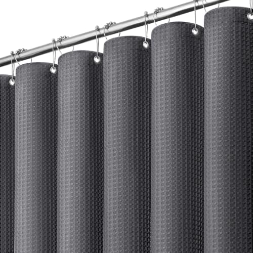 Dynamene Extra Wide Waffle Shower Curtain 256GSM Fabric 84x72 Charcoal Grey by Dynamene