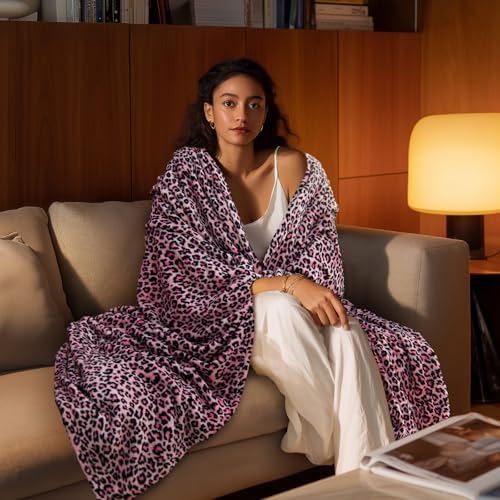 BEDELITE Fleece Blanket Soft Plush Throw for Couch Pink Leopard 50"x60" - Image 4