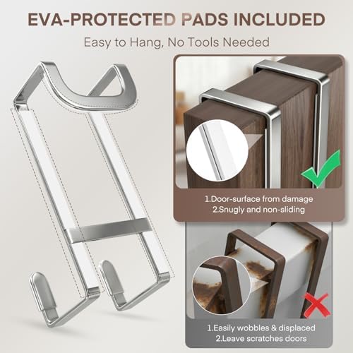 FYY 2 Packs Over The Door Hooks, Heavy Duty Door Hanger Hook, No Drill Wall Hooks for Hanging Coat, Towel, Bag in Bathroom, Closet Fits Most Doors Up to 1-7/8" Thickness （Silver） - Image 4